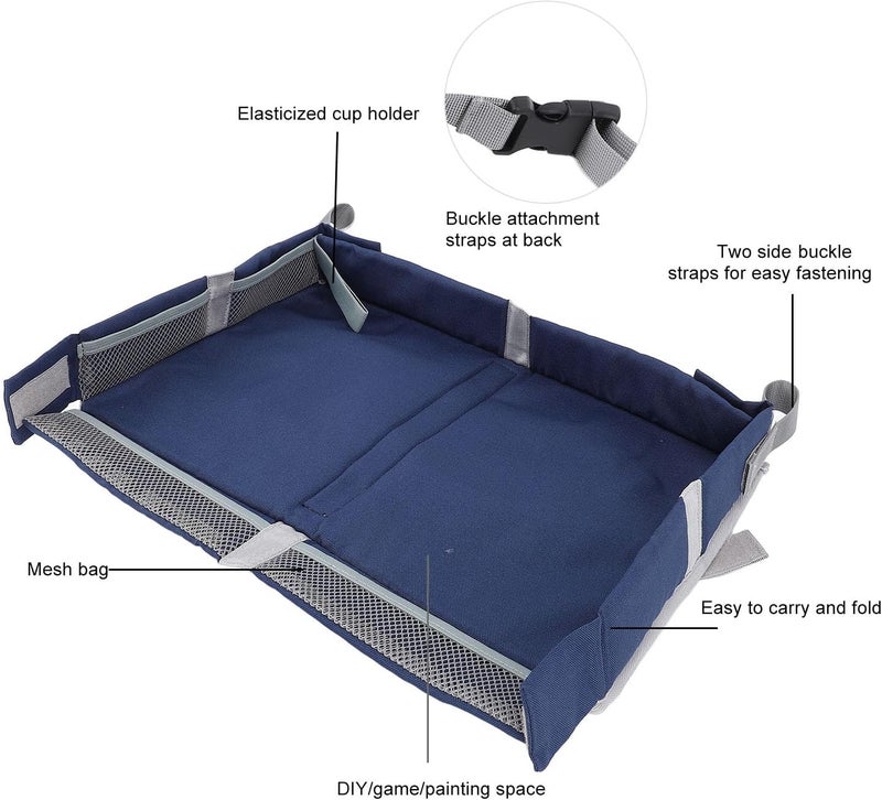 Foldable Travel Tray Cover Multifunctional Airplane Tray Organizer Kids Adults Train Table Tray Bag Planes Trains Polyester Fiber 39x27x6cm (Dark Blue) - Image 2