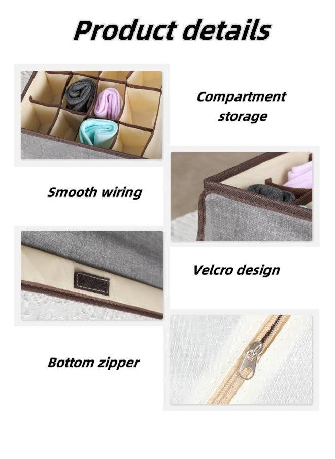 Aikenn Underwear Storage Box Foldable Wardrobe Organizer Dividers Drawer Organizer Honeycomb Organizer Cotton And Linen Material With Lid Dust-Proof Magic Velcro Can Store Underwear Socks Clothe Beige 17 Grid  - Image 3
