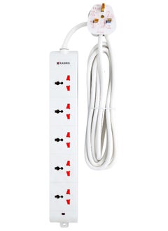 KADRIS Power Strips NK-500 Extension Cord with 5 way Outlets with  switch, Charging Socket with 4 meter Heat resistant  Extension Cord (White) ESMA approved  - Image 1