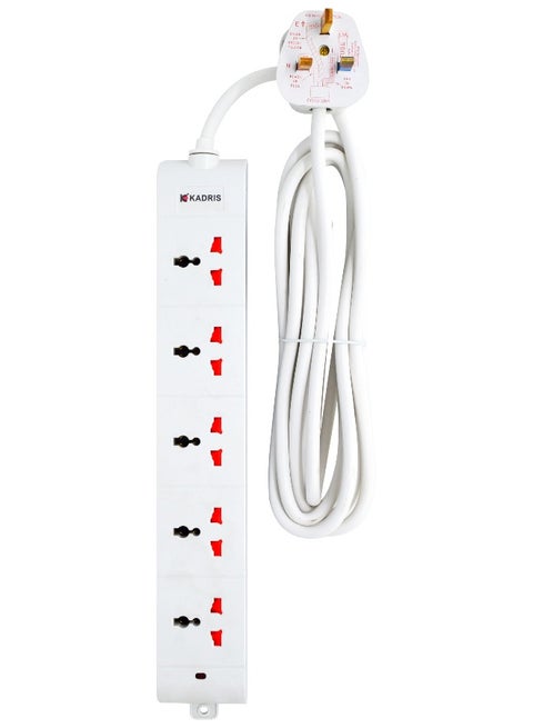 كابلات طاقة NK-500 مع 5 مآخذ مع مفتاح، منفذ شحن مع كابل تمديد مقاوم للحرارة بطول 4 متر (أبيض) معتمد من إسمه