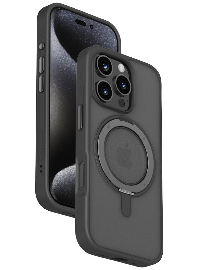 Momax غطاء حالة رولر مغناطيسي لجهاز آيفون 16 برو ماكس مع قاعدة قابلة للدوران 360 - أسود - Image 1