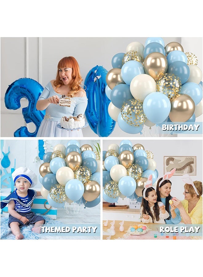 GD 50 Pcs Metallic Blue Balloon Garland Kit with Confetti - Blue-Gold Series Retro Balloons Bouquet - Gold Confetti Balloons with Party Decorations for Birthday Wedding Anniversary Graduation - Image 5