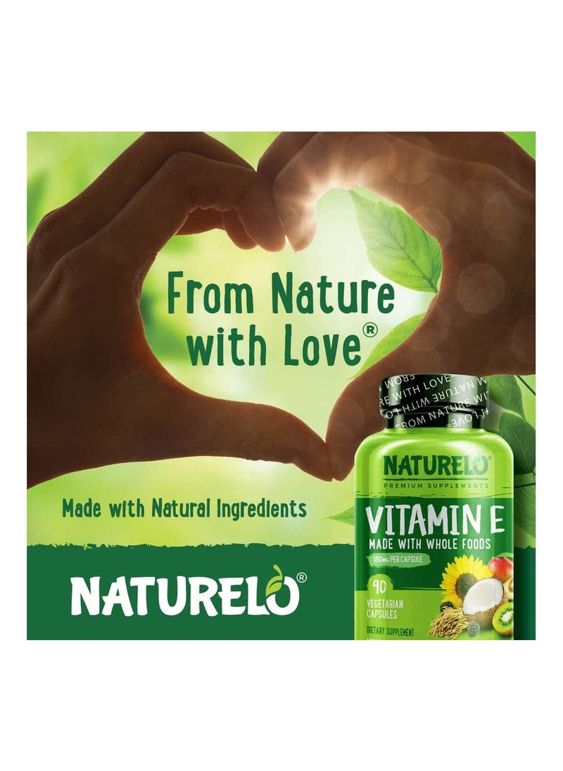 NATURELO - Vitamin E Made With Whole Foods  180 mg Per Capsule - Formulated to Support Heart, Immune & Antioxidant Health - Dietary Supplement 90 Vegetarian Capsules - Image 1