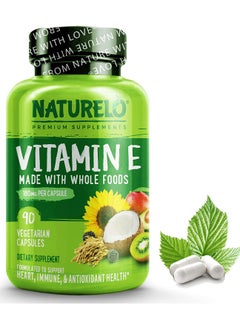 Vitamin E Made With Whole Foods  180 mg Per Capsule - Formulated to Support Heart, Immune & Antioxidant Health - Dietary Supplement 90 Vegetarian Capsules