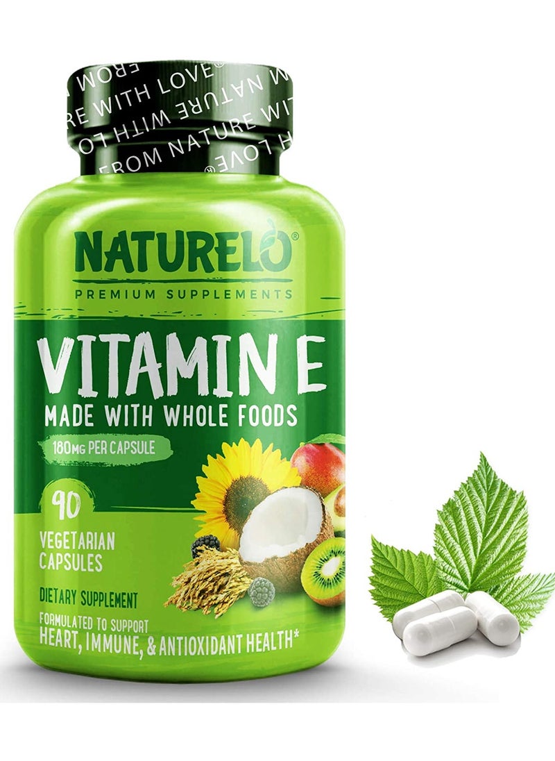 NATURELO - Vitamin E Made With Whole Foods  180 mg Per Capsule - Formulated to Support Heart, Immune & Antioxidant Health - Dietary Supplement 90 Vegetarian Capsules - Image 1