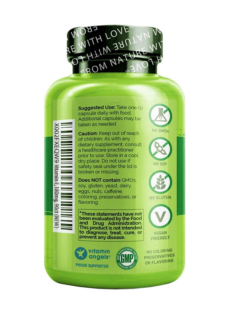 NATURELO - Vitamin E Made With Whole Foods  180 mg Per Capsule - Formulated to Support Heart, Immune & Antioxidant Health - Dietary Supplement 90 Vegetarian Capsules - Image 1