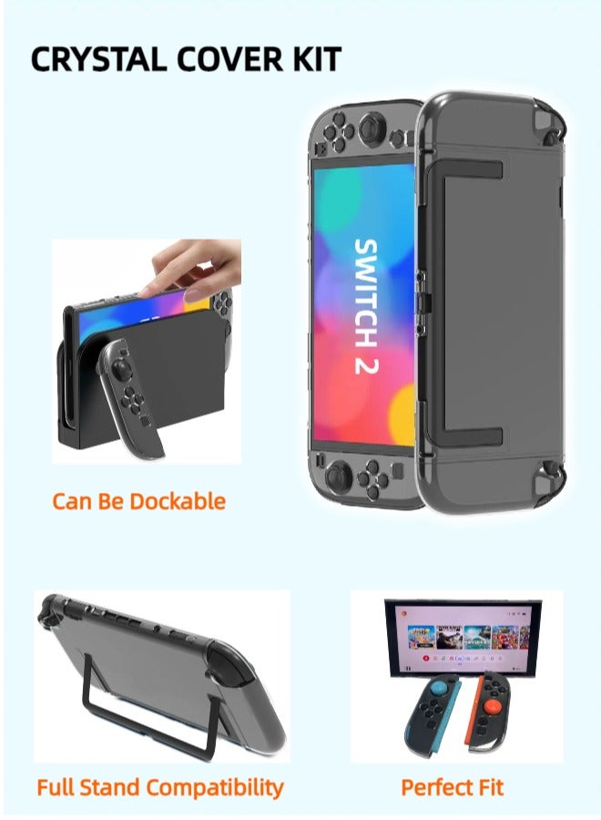 CoolRabbie Switch 2 Case 13 In 1 Bundle, Accessories Kit For Nintendo Switch 2: Travel Storage Carrying Case With Switch 2 Crystal Cover Kit, 6 Thumb Grips, 2 HD Tempered Glass Screen Protectors With Alignment Frame, 2 Cleaning Tools - Image 4