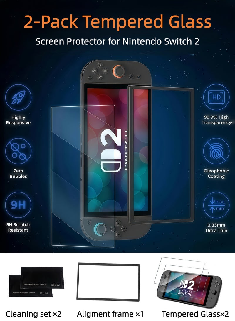 CoolRabbie Switch 2 Case 13 In 1 Bundle, Accessories Kit For Nintendo Switch 2: Travel Storage Carrying Case With Switch 2 Crystal Cover Kit, 6 Thumb Grips, 2 HD Tempered Glass Screen Protectors With Alignment Frame, 2 Cleaning Tools - Image 5