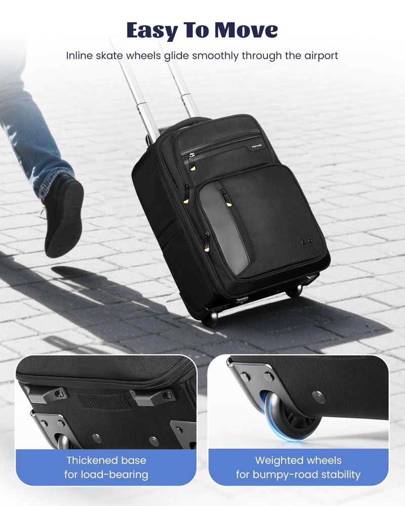 Ponhog Rolling Backpack with Wheels, Airline Approved Travel Backpack for Men Women, Carry On Laptop Bag Fits 15.6 Inch Laptop, Black - Image 5