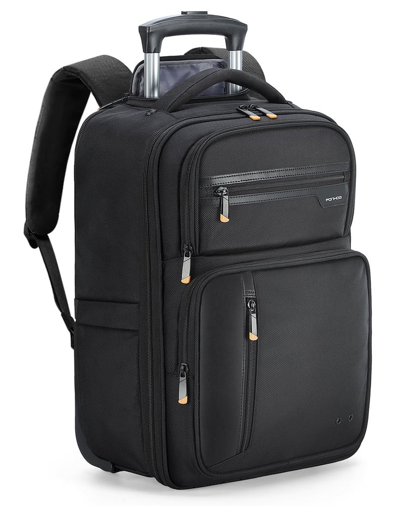 Ponhog Rolling Backpack with Wheels, Airline Approved Travel Backpack for Men Women, Carry On Laptop Bag Fits 15.6 Inch Laptop, Black - Image 1