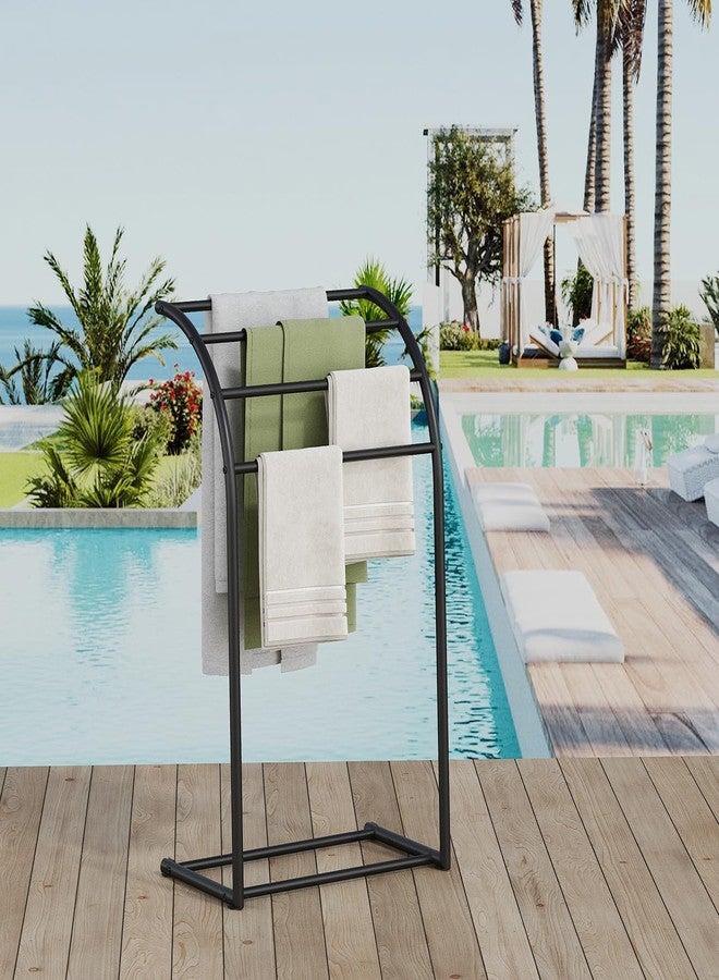 YINMIT رف مناشف قائم بذاته من YINMIT مقاس 40 بوصة، حامل مناشف حمام سباحة خارجي بأربعة أرفف، حامل مناشف أرضي للحمام، رف عرض مناشف معدني أسود - Image 5