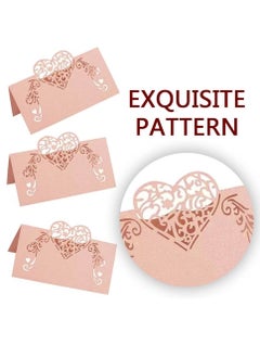 Y&D Heart Shaped Hollow Out Pink Place Cards Wedding Decoration Buffet Table Setting Name for Baby Shower(70 Pcs)  - Image 2