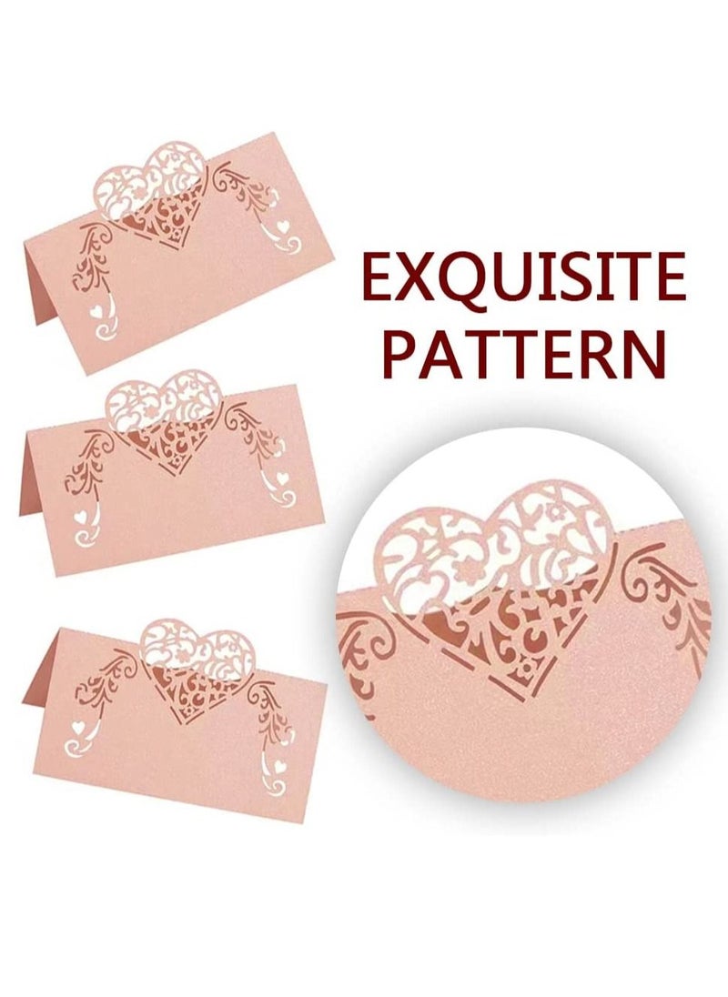 Y&D Heart Shaped Hollow Out Pink Place Cards Wedding Decoration Buffet Table Setting Name for Baby Shower(70 Pcs)  - Image 2