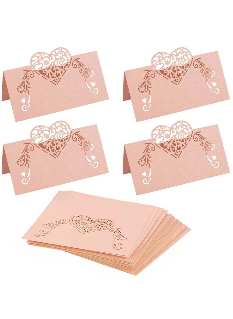 Y&D Heart Shaped Hollow Out Pink Place Cards Wedding Decoration Buffet Table Setting Name for Baby Shower(70 Pcs)  - Image 1