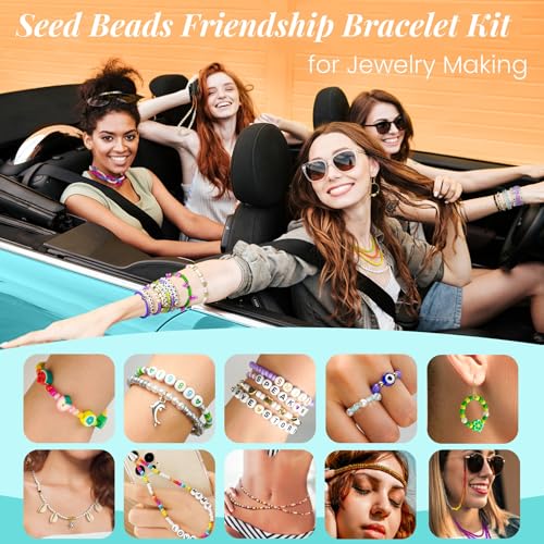 Sistenia 4mm Glass Seed Beads Friendship Bracelet Kit, 15500pcs 96 Colors 6/0 Small Beads for Bracelet Making Kit Waist Bead with String Cords Charms Letter Beads for DIY Jewelry Making Girls Crafts - Image 2