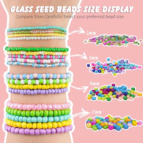 Sistenia 4mm Glass Seed Beads Friendship Bracelet Kit, 15500pcs 96 Colors 6/0 Small Beads for Bracelet Making Kit Waist Bead with String Cords Charms Letter Beads for DIY Jewelry Making Girls Crafts - Image 3