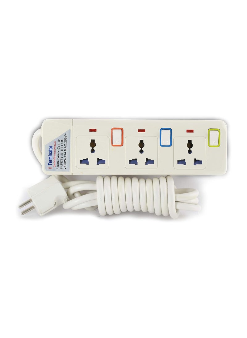 Terminator Terminator 3 Way Universal Power Extension Socket With Individual Switches & Indicators 5M 2RP - TPB 913-2RP-5M 