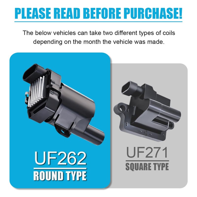 MAS Set of 8 Round Ignition Coils Pack UF262 & 748UU 8.5mm Spark Plug Wire Set Compatible with Chevy Hummer H2 Cadillac GMC Yukon Silverado Sierra 1500 4.8L 5.3L 6.0L Replacement for C1512 D585 - Image 3
