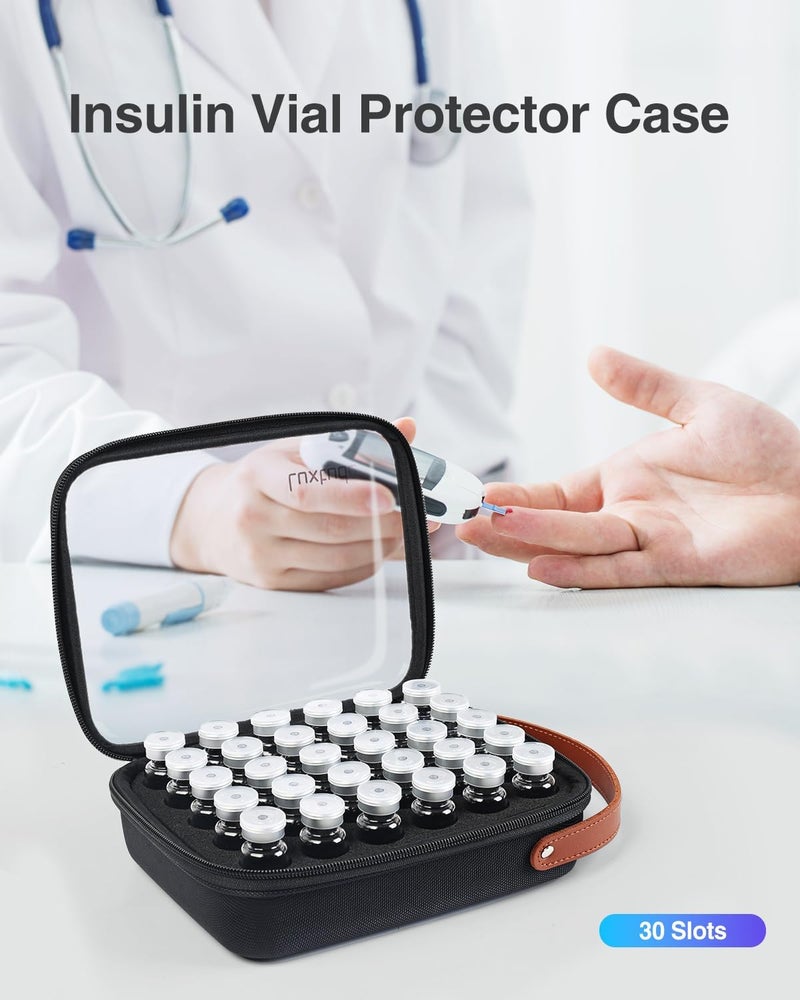 Luxtude حامل زجاجة الأنسولين لوكستود 30 فتحة حالات تخزين الببتيد الشفافة لمرضى السكري زجاجات 10 مل U100 حقيبة تنظيم زجاجة الأنسولين للسفر فقط - Image 2