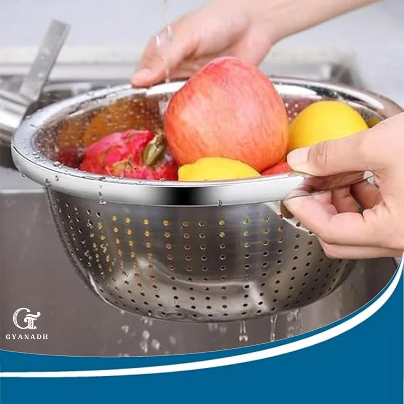 Gyanadh Stainless Steel Strainer with Mixing Bowls Versatile Colander for Cleaning Fruits Vegetables and Beans Ideal for Draining Pasta and Food Preparation - Image 3