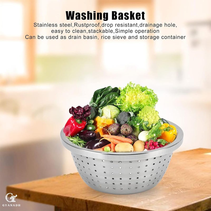 Gyanadh Stainless Steel Strainer with Mixing Bowls Versatile Colander for Cleaning Fruits Vegetables and Beans Ideal for Draining Pasta and Food Preparation - Image 4