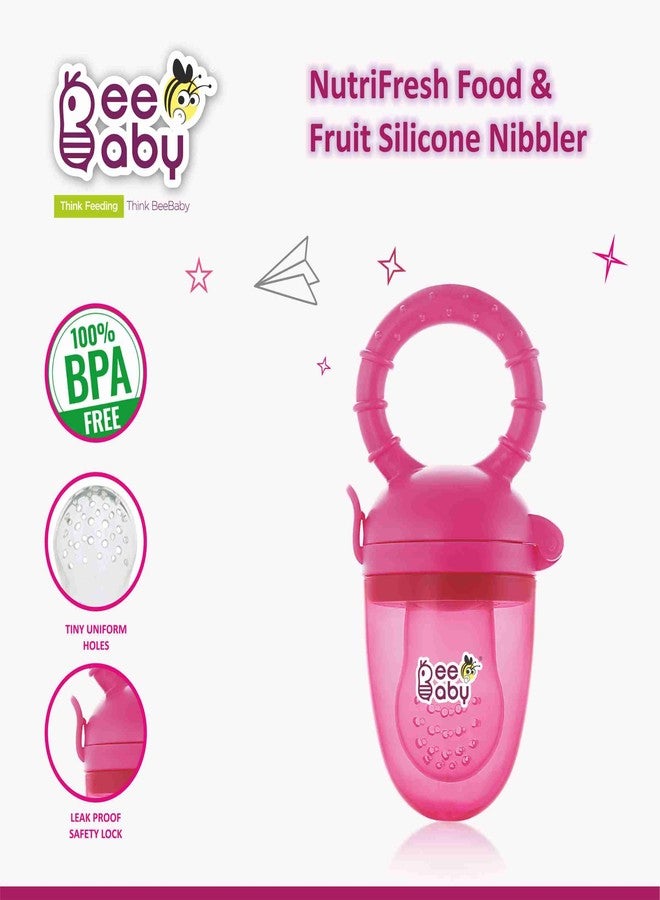 BeeBaby Soft Silicone Nibbler with Extra Mesh for Babies, Baby Fruit & Food Feeder, Anti Choking Fruit Pacifier, Teether for Infant, 100% BPA Free, 3 Months+ (Fruttino - Pink) - Image 2