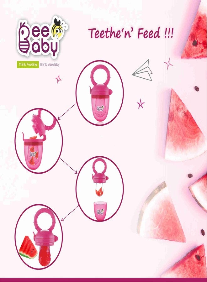 BeeBaby Soft Silicone Nibbler with Extra Mesh for Babies, Baby Fruit & Food Feeder, Anti Choking Fruit Pacifier, Teether for Infant, 100% BPA Free, 3 Months+ (Fruttino - Pink) - Image 5
