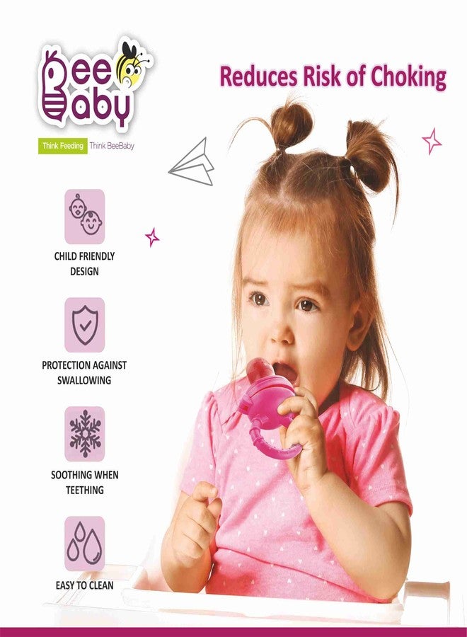BeeBaby Soft Silicone Nibbler with Extra Mesh for Babies, Baby Fruit & Food Feeder, Anti Choking Fruit Pacifier, Teether for Infant, 100% BPA Free, 3 Months+ (Fruttino - Pink) - Image 4