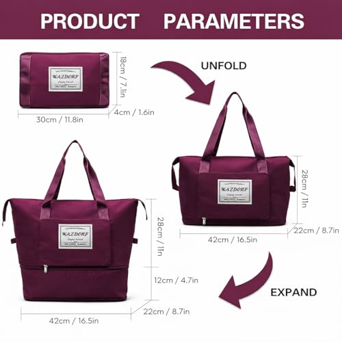 Wazdorf Nylon 41 Liter Expandable Travel Bags for Women, Duffle Bags for Women Luggage, Foldable Vanity Traveling Bag, Waterproof Hand Bag for Ladies Personal Items - Image 2