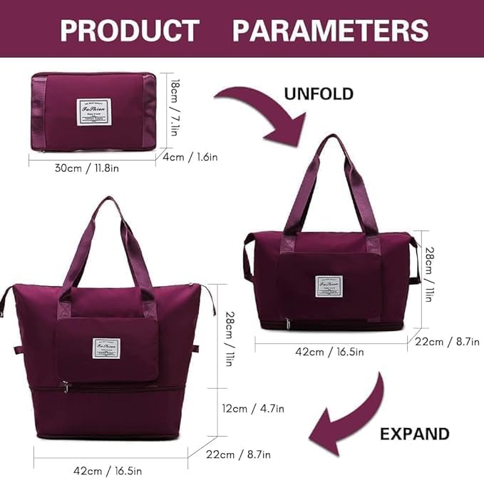 Wazdorf Nylon 41 Liter Expandable Travel Bags for Women, Duffle Bags for Women Luggage, Foldable Vanity Traveling Bag, Waterproof Hand Bag for Ladies Personal Items - Image 3