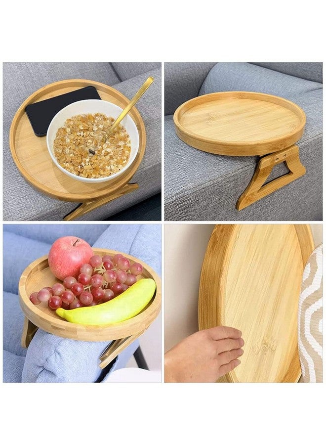 BeFunky Side Tables Natural Bamboo Sofa Armrest Clip-On Tray, Ideal for Remote/Drinks/Phone (Round Shape) - Image 3