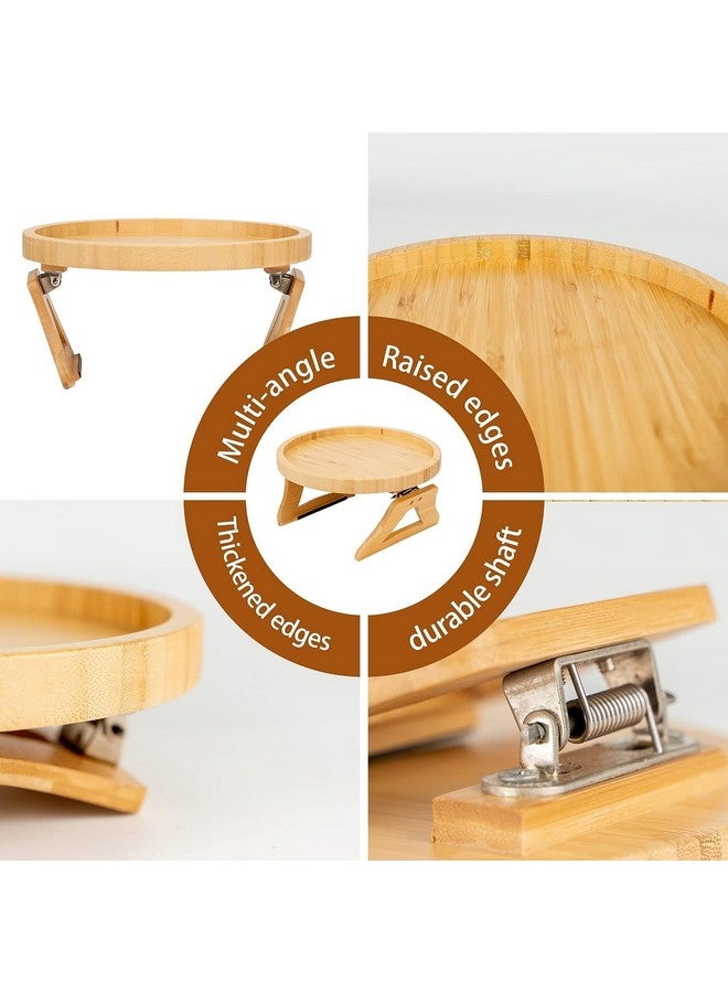 BeFunky Side Tables Natural Bamboo Sofa Armrest Clip-On Tray, Ideal for Remote/Drinks/Phone (Round Shape) - Image 4