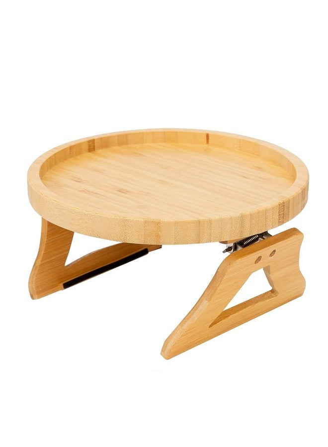 BeFunky Side Tables Natural Bamboo Sofa Armrest Clip-On Tray, Ideal for Remote/Drinks/Phone (Round Shape) - Image 2