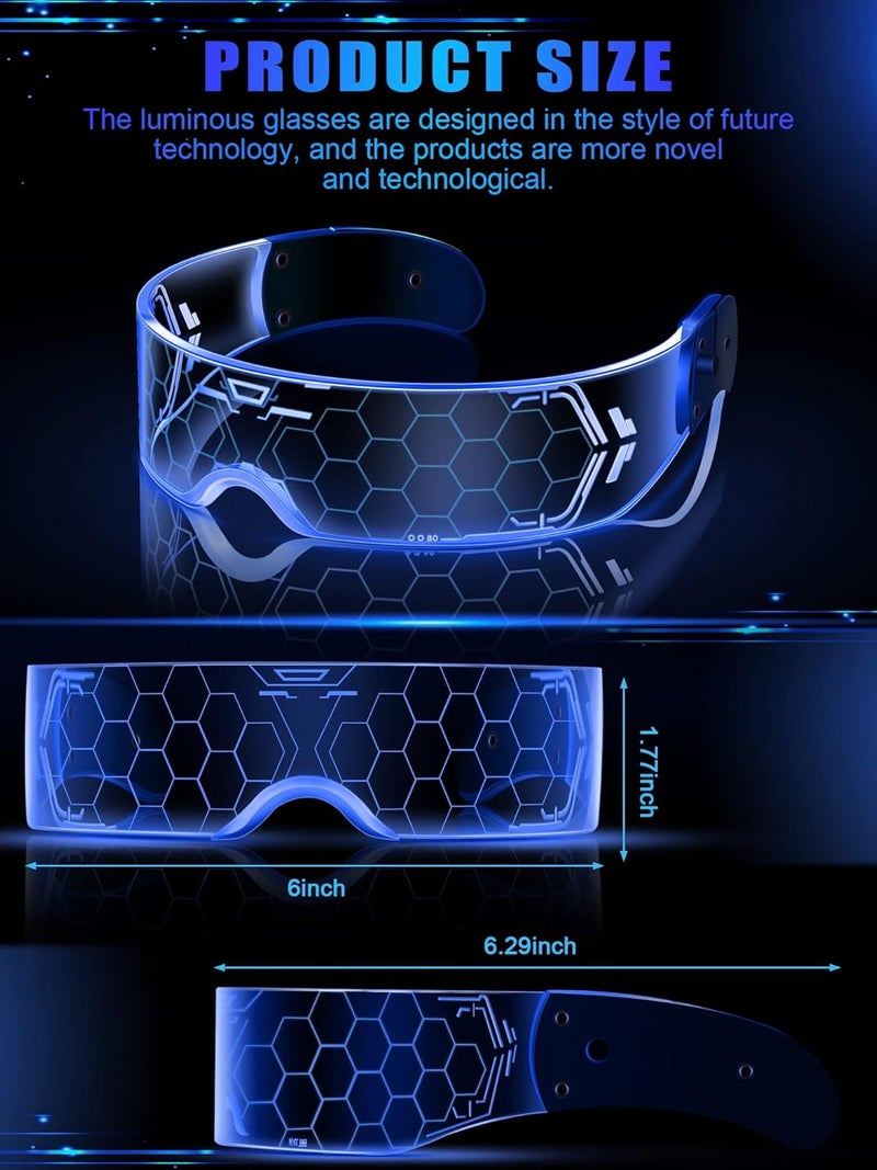 TOODOO 2 Pairs LED Visor Glasses 7 Colors Futuristic Glasses Light up Punk Accessories for Rave Party Costume - Image 2