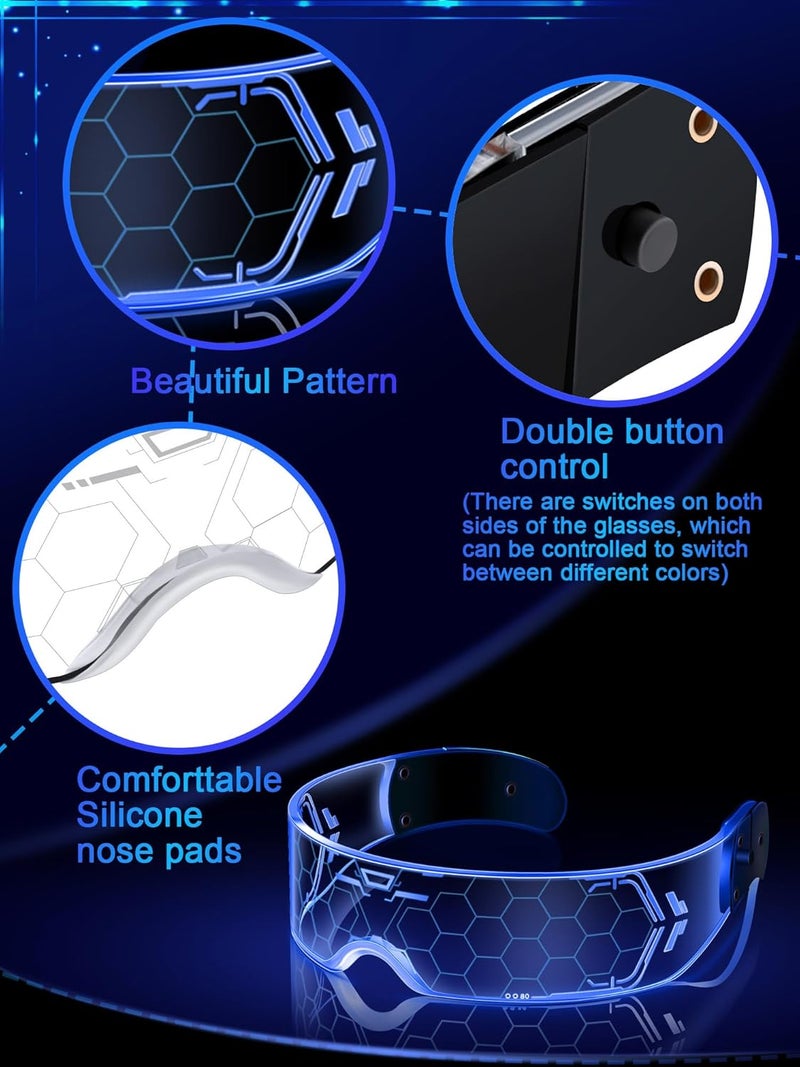 TOODOO 2 Pairs LED Visor Glasses 7 Colors Futuristic Glasses Light up Punk Accessories for Rave Party Costume - Image 4