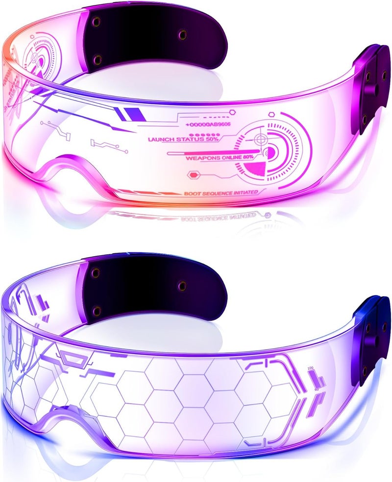TOODOO 2 Pairs LED Visor Glasses 7 Colors Futuristic Glasses Light up Punk Accessories for Rave Party Costume - Image 1