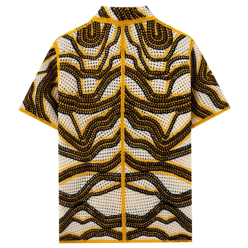 Men's Summer Cut-Out Wave Knit Polo Shirt - Image 3