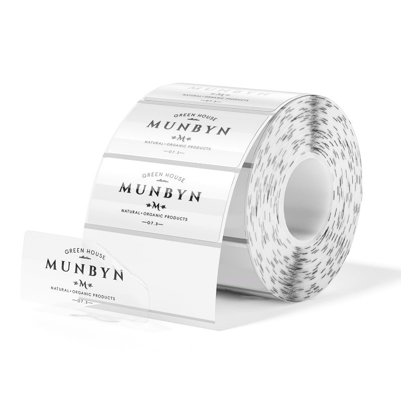 MUNBYN Clear Thermal Labels, 2.25 x 1.25 Inches, Printable Transparent Stickers for Small Businesses, DIY Logo Design, Multipurpose Waterproof Label Roll, 500 Labels/Roll - Image 1