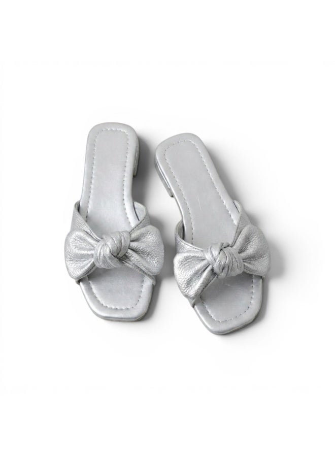 LIFESTYLISH Slipper Flat Leather With Bow SL-229 - Silver - Image 1