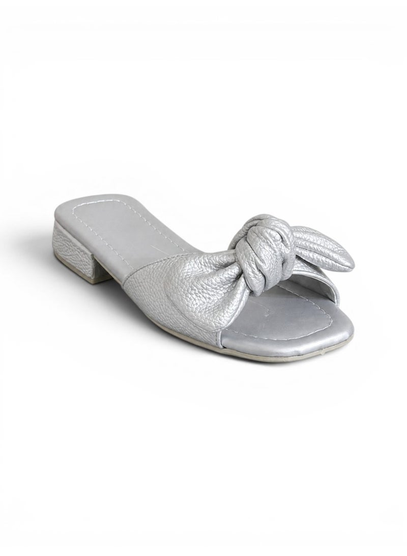 LIFESTYLISH Slipper Flat Leather With Bow SL-229 - Silver - Image 2