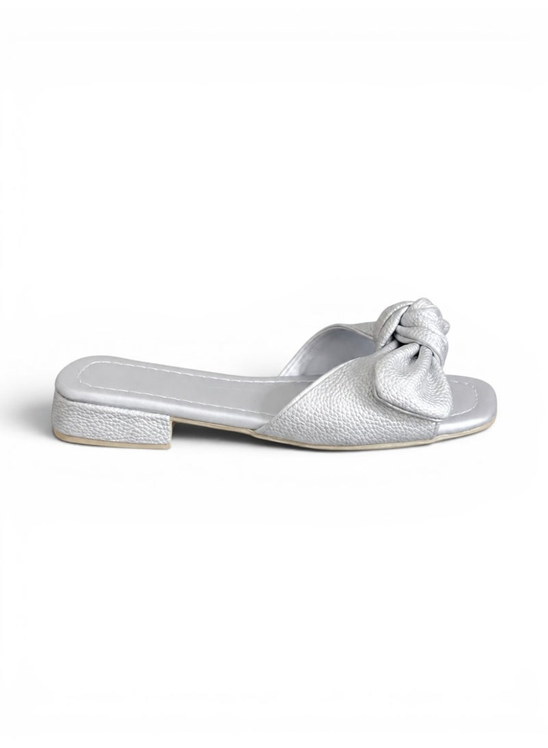 LIFESTYLISH Slipper Flat Leather With Bow SL-229 - Silver - Image 3
