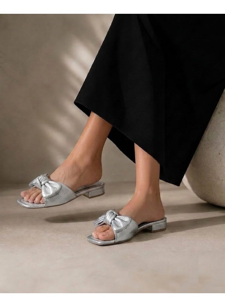 LIFESTYLISH Slipper Flat Leather With Bow SL-229 - Silver - Image 4
