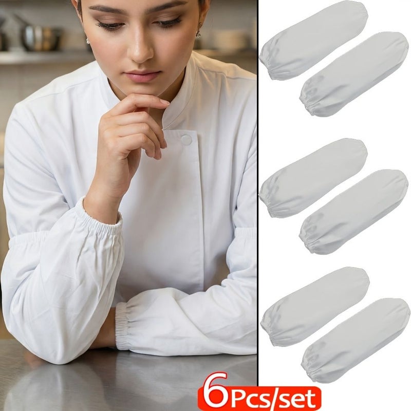 6 أكمام ذراع بيضاء طويلة، لون ثابت نقي، أكمام مرنة ذات أساور، مناسبة للمطاعم والمطابخ، للحماية الصحية أثناء العمل، متينة ومقاومة للبقع وقابلة للغسل ومقاومة للغبار. - Image 1