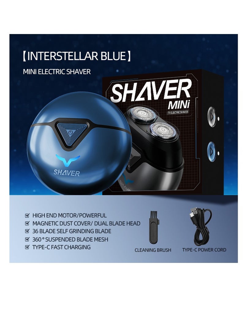 Electric Shaver, Mini Dual-Head Electric Shaver for Men, Portable Pocket Size Rechargeable Waterproof Shaver with Dual Floating Heads, LED Power Display & Magnetic Easy Clean - Perfect for Travel, Car, Home & On-The-Go (T1-Blue) - Image 2