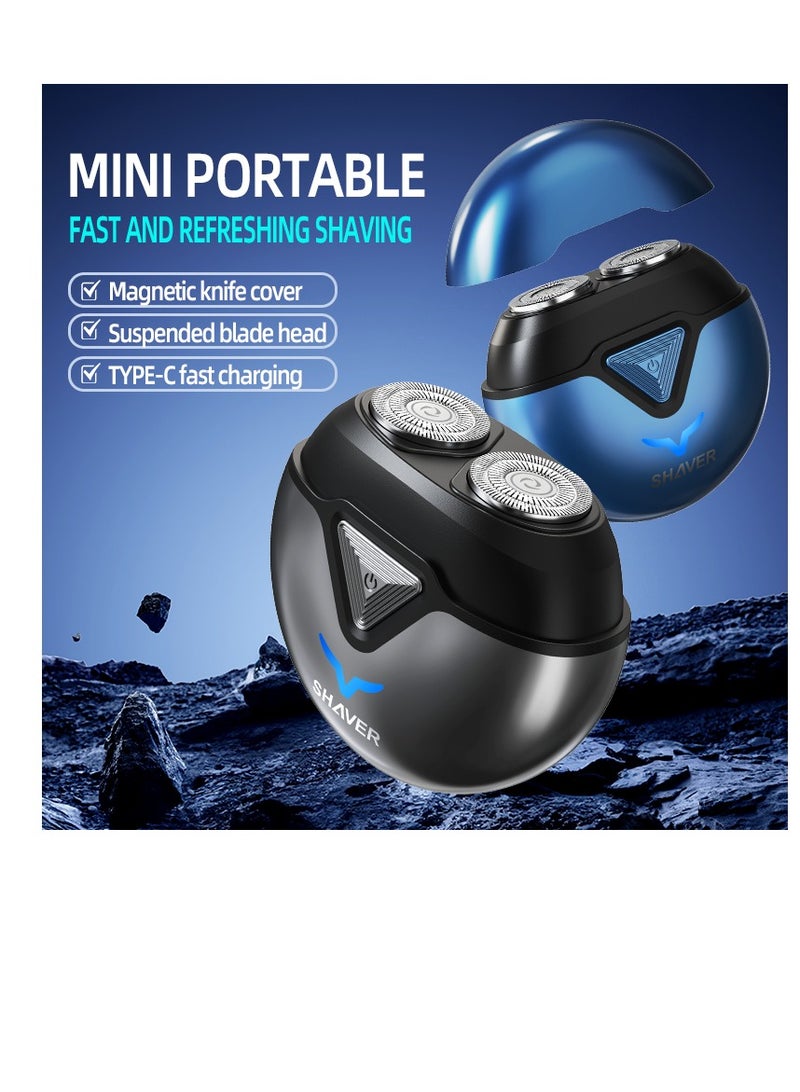 Electric Shaver, Mini Dual-Head Electric Shaver for Men, Portable Pocket Size Rechargeable Waterproof Shaver with Dual Floating Heads, LED Power Display & Magnetic Easy Clean - Perfect for Travel, Car, Home & On-The-Go (T1-Blue) - Image 3