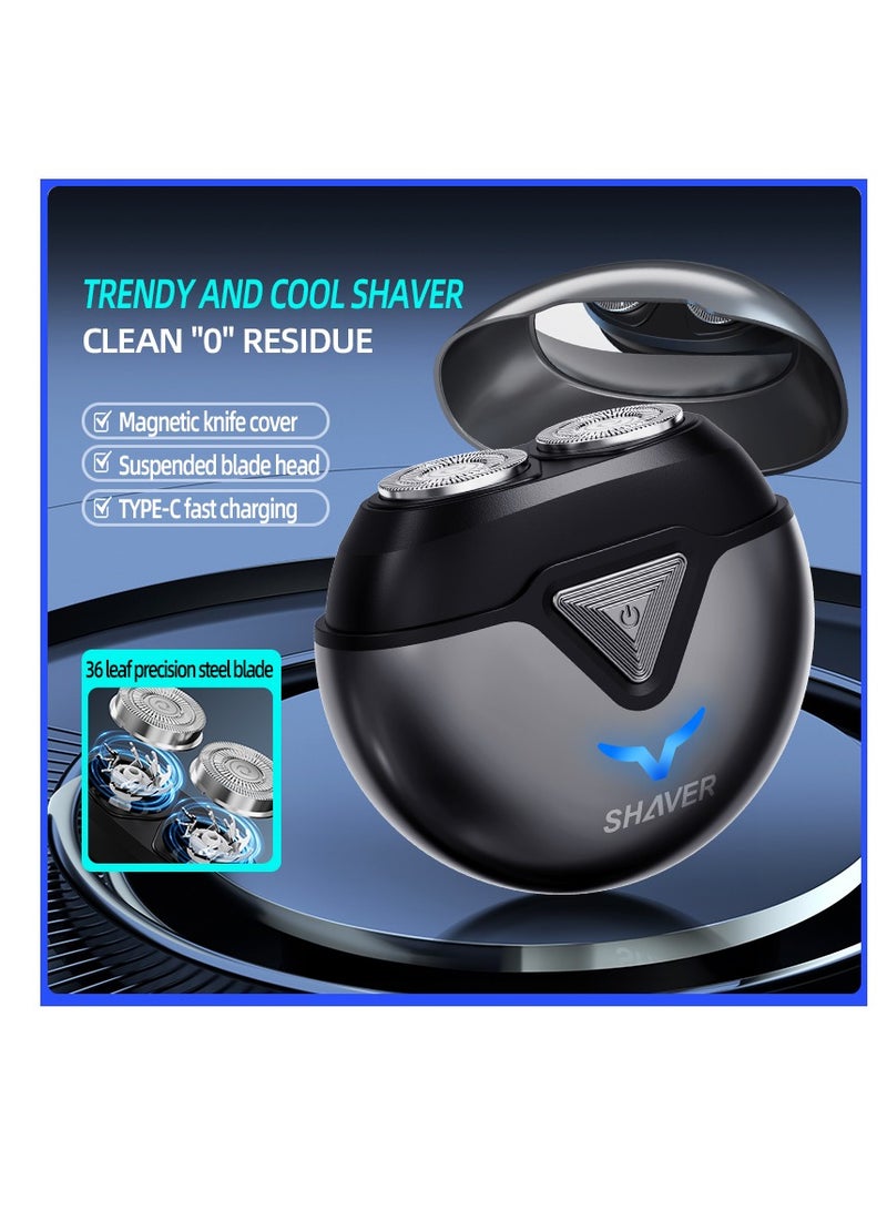 Electric Shaver, Mini Dual-Head Electric Shaver for Men, Portable Pocket Size Rechargeable Waterproof Shaver with Dual Floating Heads, LED Power Display & Magnetic Easy Clean - Perfect for Travel, Car, Home & On-The-Go (T1-Blue) - Image 4