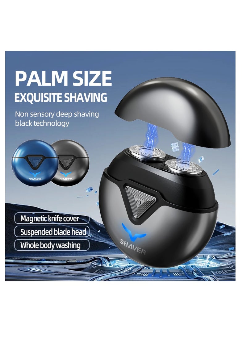 Electric Shaver, Mini Dual-Head Electric Shaver for Men, Portable Pocket Size Rechargeable Waterproof Shaver with Dual Floating Heads, LED Power Display & Magnetic Easy Clean - Perfect for Travel, Car, Home & On-The-Go (T1-Blue) - Image 5
