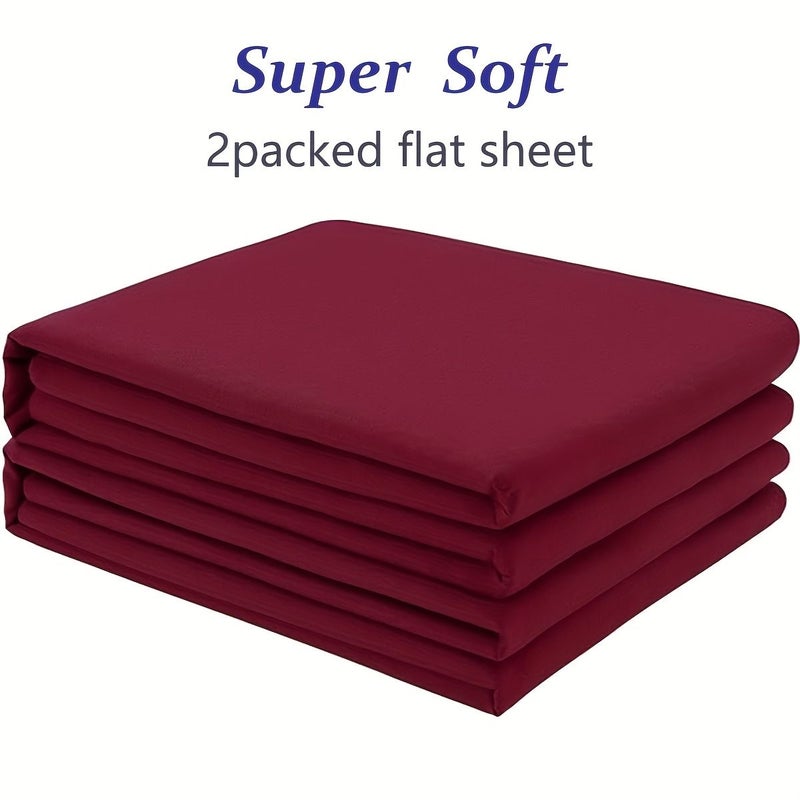 Set Of 2 Queen Size Matcha Brushed Microfiber Flat Sheets Incredibly Soft Shrink Resistant Fade Resistant Machine Washable Wrinkle Free Bedding - Image 1