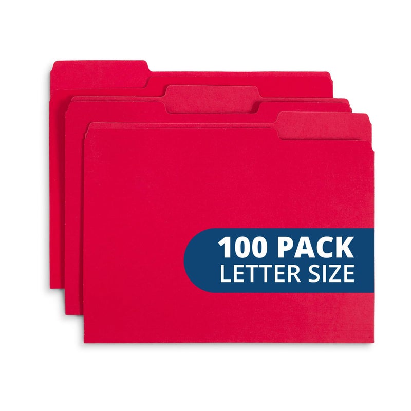 Blue Summit Supplies File Folder, 1/3 Cut Tab, Letter Size, Red, Great for Organizing and Easy File Storage, 100 Per Box - Image 1