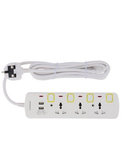 Olsenmark 3 Way Universal Power Extension Socket With 2 USB 2.1A, 3M Cable 13A